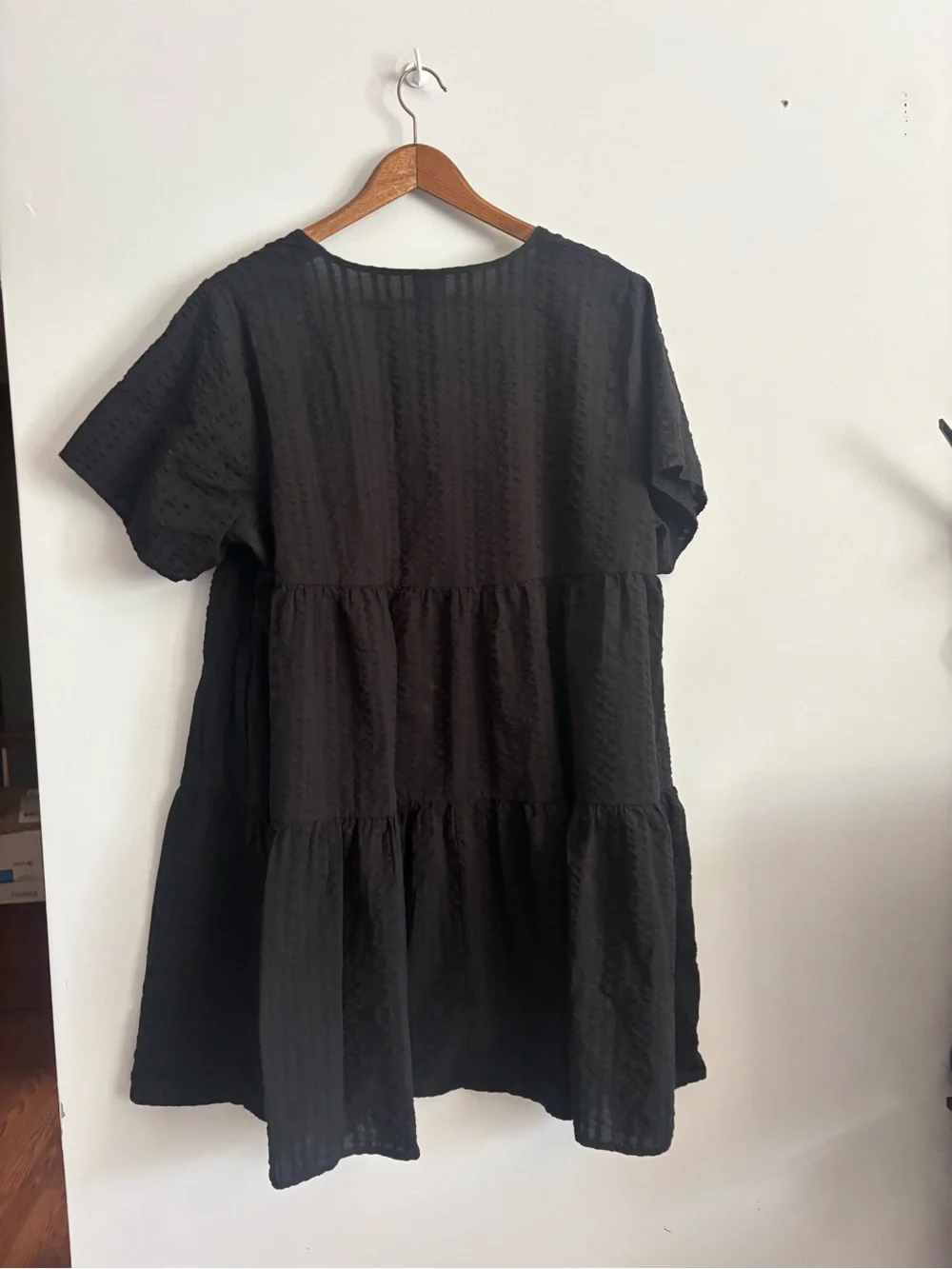 A New Day Women's Black Short Sleeve Tiered Casual Babydoll Dress